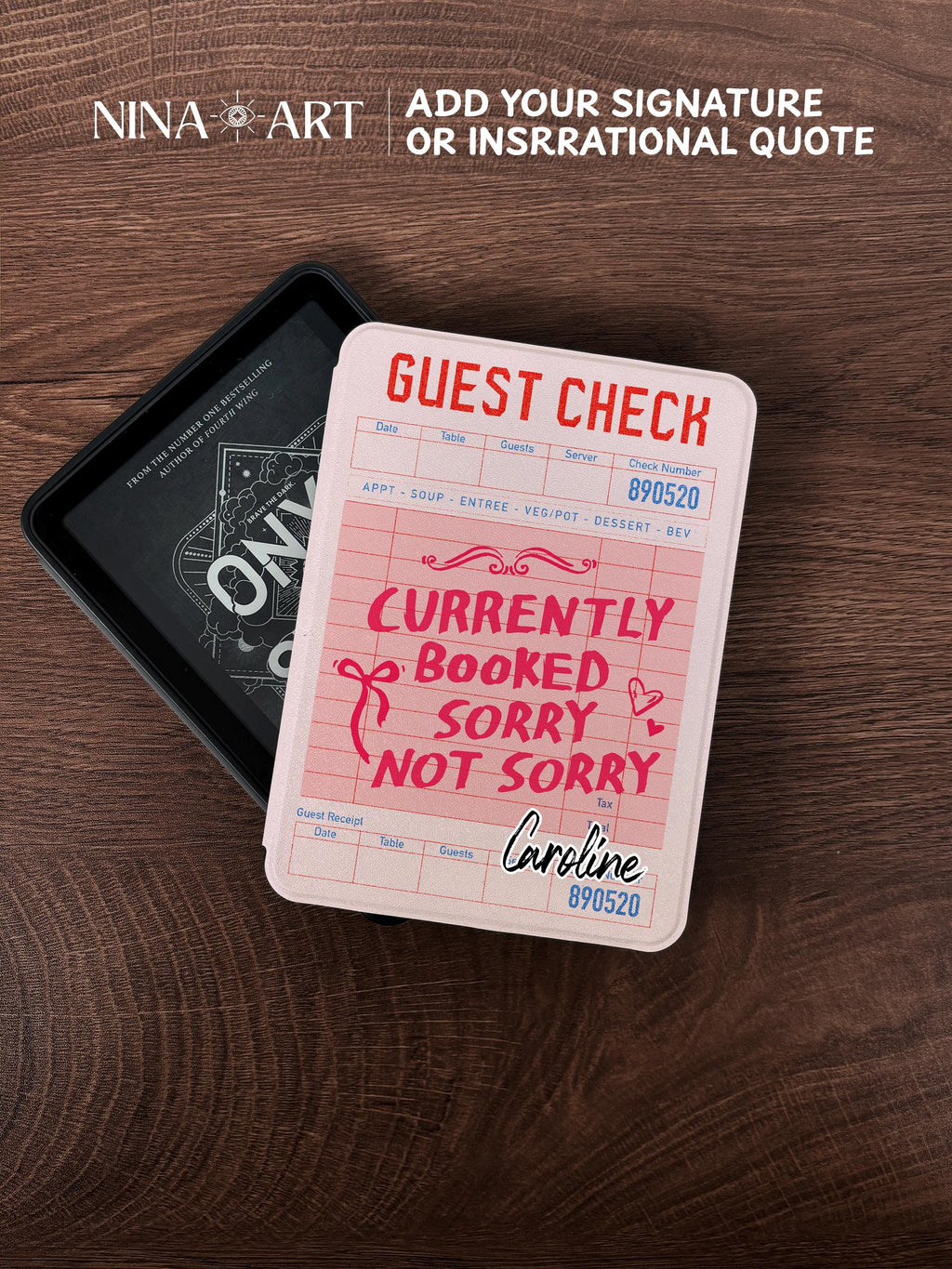 Pink Guest Check _ Kindle Case - 8 Reading Quotes Available