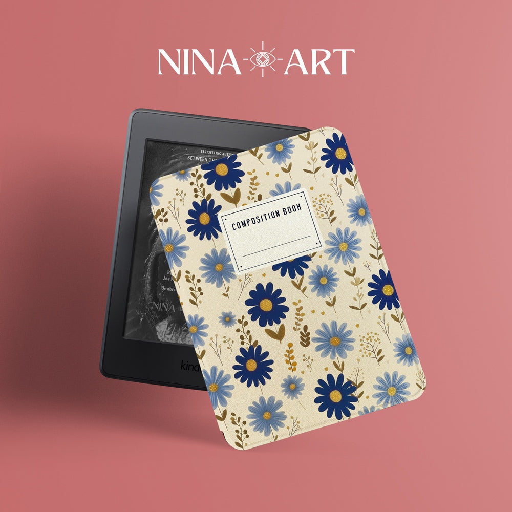 Daisy Composition Book - Kindle Case - Blue