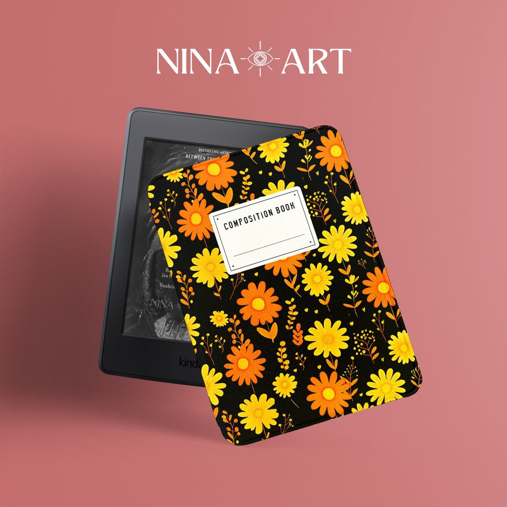 Daisy Composition Book - Kindle Case - Black